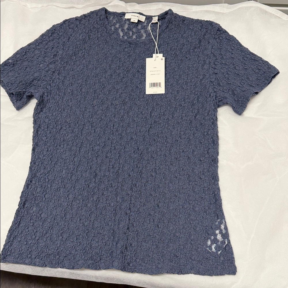 Vince Navy Textured Short-Sleeve Tee